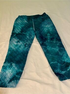 Rough Tumble Hand Dyed Quilted Joggers Sweatpants Green Teal Small Batch